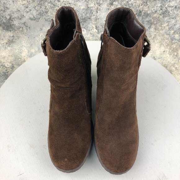Strictly Comfort Women's Size 8M Brown Suede Side Zip High Heel Ankle Booties - Picture 3 of 14
